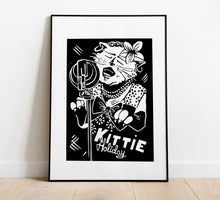 Load image into Gallery viewer, Kittie Holiday / Swing Cats / Linocut Print / Made by hand
