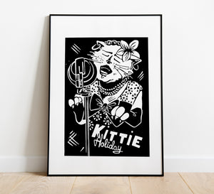 Kittie Holiday / Swing Cats / Linocut Print / Made by hand