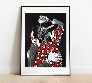 One More Dance / TWO color Linocut Print