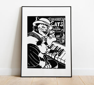 Cats Waller / Swing Cats / Linocut Print / Made by hand
