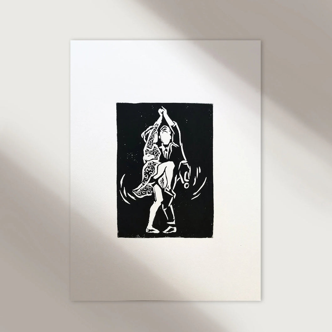 Mini print of the Collegiate Shag / Original black and white Linoleum print