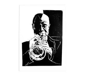 Jazz masters - Louis Armstrong / Linocut print / Handmade