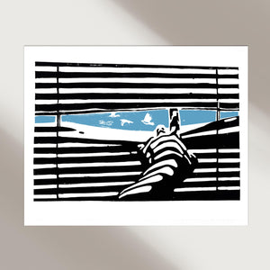 Blue Skies / Linoleum Cut Print
